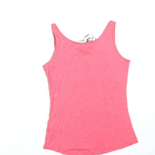 Oasis Women Pink Tank Top M Viscose Scoop Neck