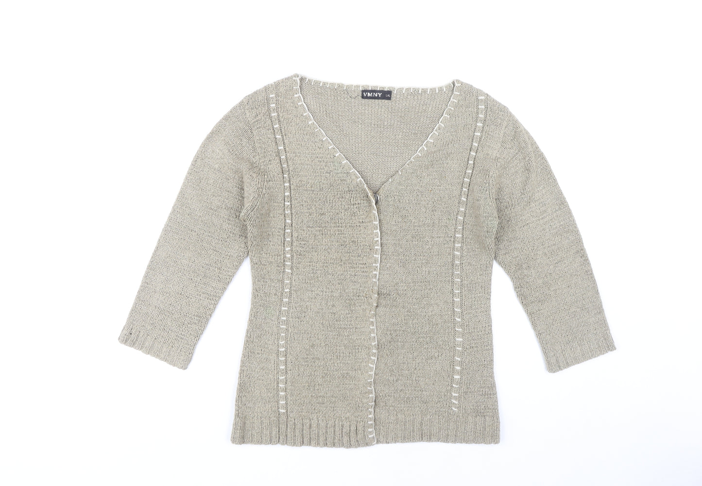 VMNY Women's Grey Cardigan L 3/4 Sleeve V-Neck