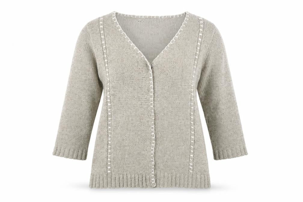 Front view of VMNY Women's Grey Cardigan L 3/4 Sleeve V-Neck