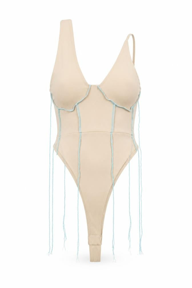 Front view of PRETTYLITTLETHING Women's Beige Bodysuit, size 10