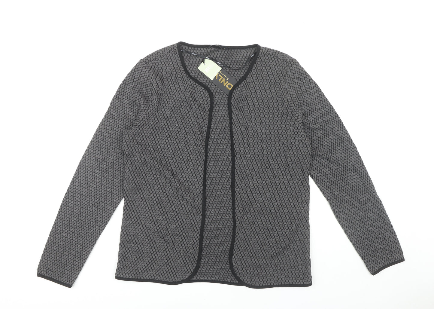 Only Women's Grey Open Front Cardigan L, Geometric Design