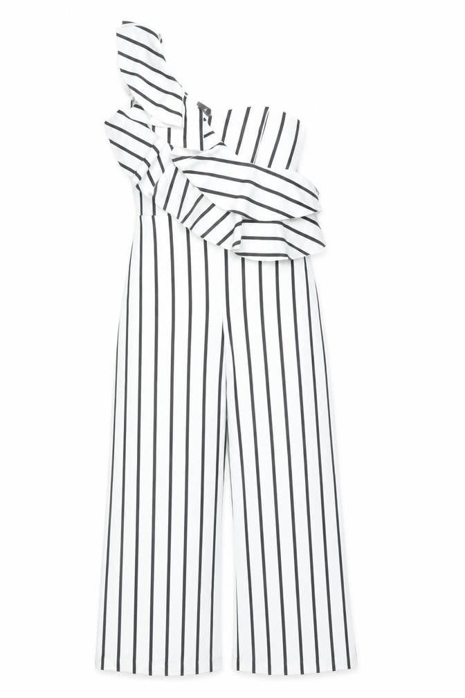 Front view of Stylewise Women's Striped Wide-Leg Jumpsuit, size 10
