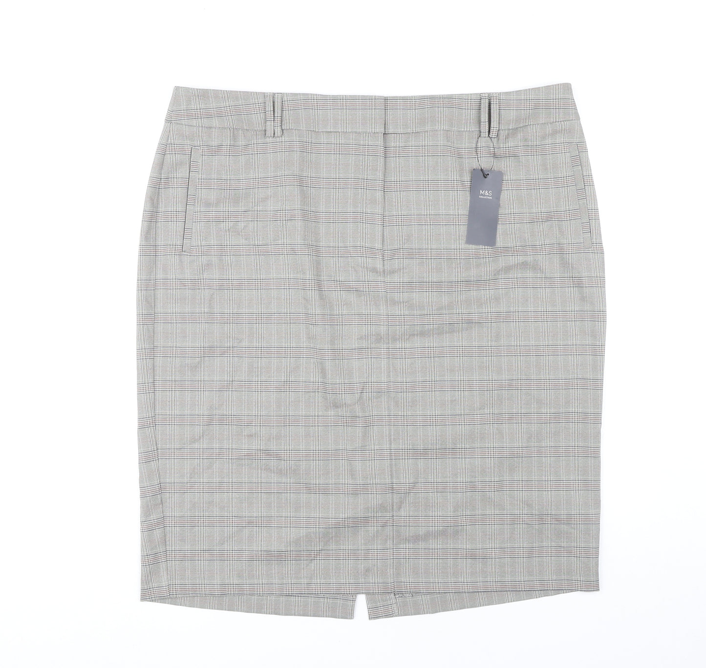 Marks and Spencer Grey Checked Pencil Skirt Size 22