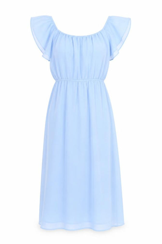Front view of Grace Karin Teens Blue Flutter Sleeve Dress