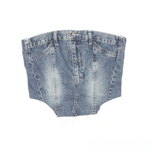 PrettyLittleThing Women's Blue Cropped Denim Top Size 4