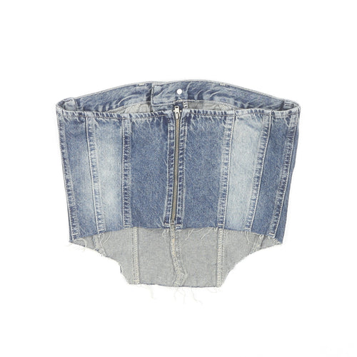 PrettyLittleThing Women's Blue Cropped Denim Top Size 4