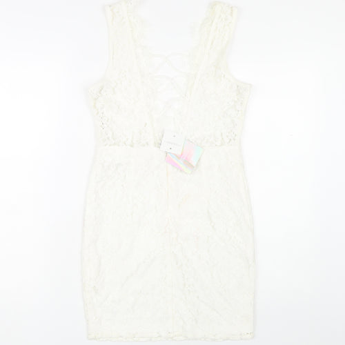 Missguided Womens Ivory Short Sheath Dress Size 8