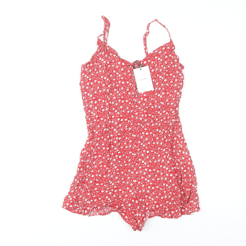 Bershka Women's Red Floral Playsuit, Size 12