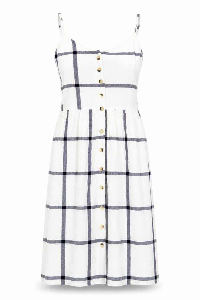 Front view of Earth Angel Women’s White Check Shift Dress M
