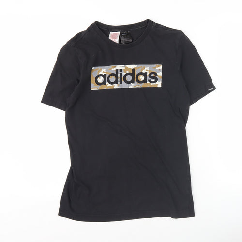 Adidas Boys Black T-Shirt 13-14 Years Logo Graphic