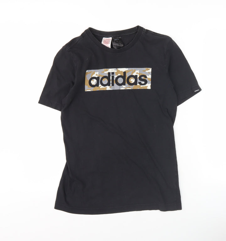 Adidas Boys Black T-Shirt 13-14 Years Logo Graphic