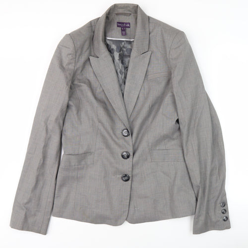 Long Tall Sally Womens Grey Suit Jacket, Size 14, Herringbone