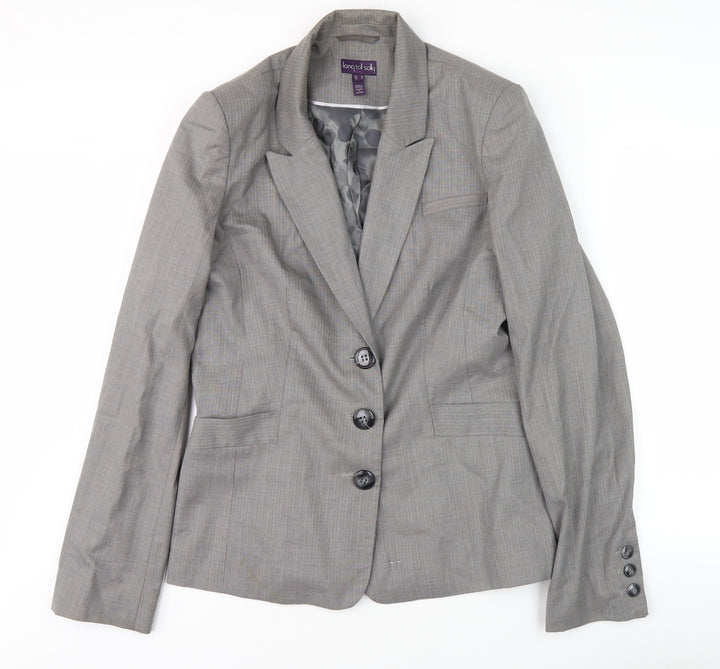 Long Tall Sally Womens Grey Suit Jacket, Size 14, Herringbone