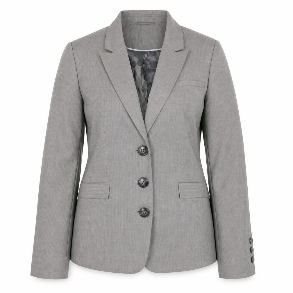 Front view of Long Tall Sally women’s grey suit jacket, size UK 14, herringbone