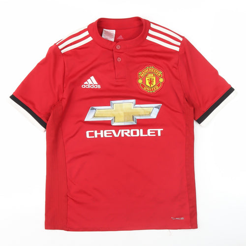 Adidas Boys Red Manchester United Polo Jersey L