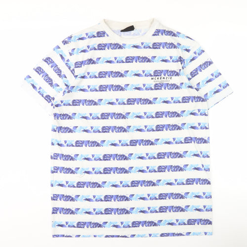 McKenzie Men's Striped T-Shirt L White Blue