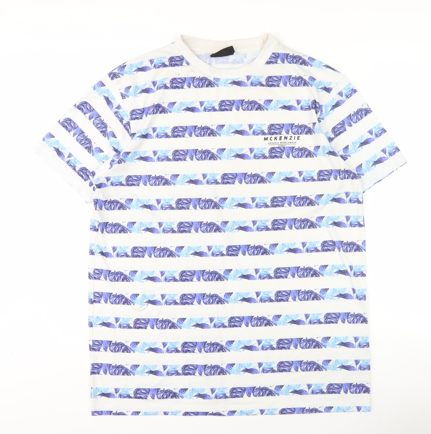 McKenzie Men's Striped T-Shirt L White Blue