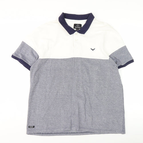 Threadbare Men's White/Blue Colourblock Polo Size 2XL