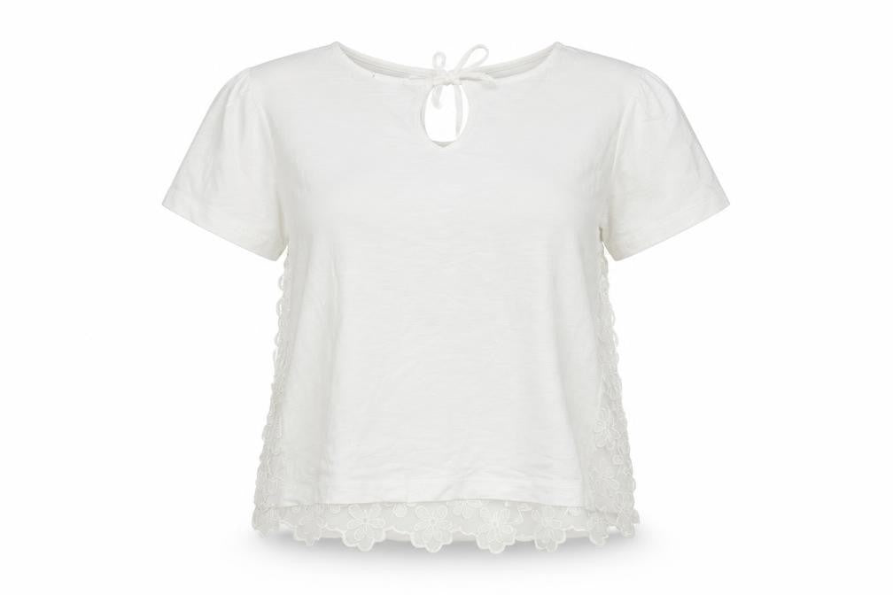 Front view of Soon Women's White Floral Embroidered Blouse, size 14