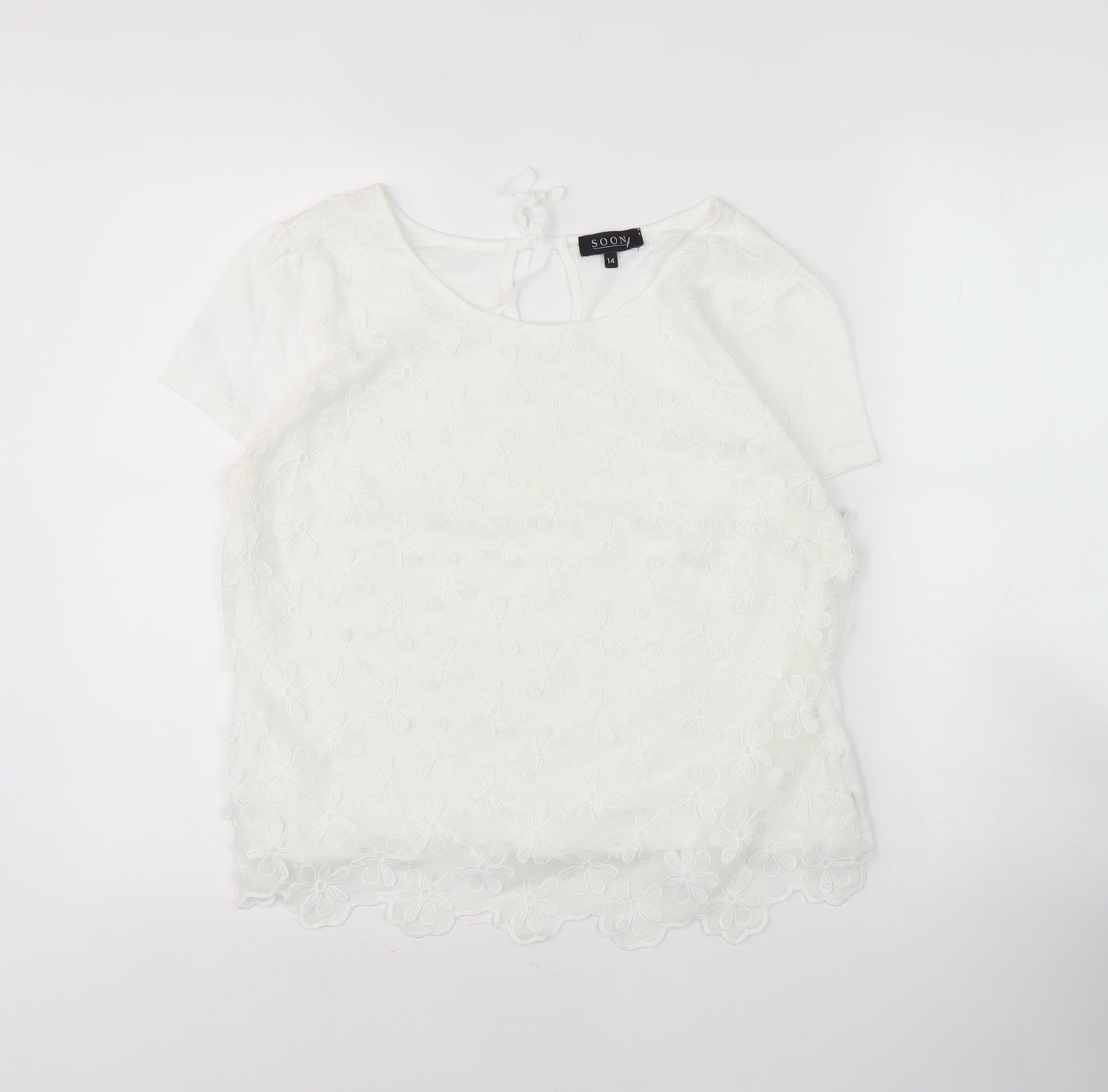 SOON Women's White Floral Embroidered Blouse Size 14
