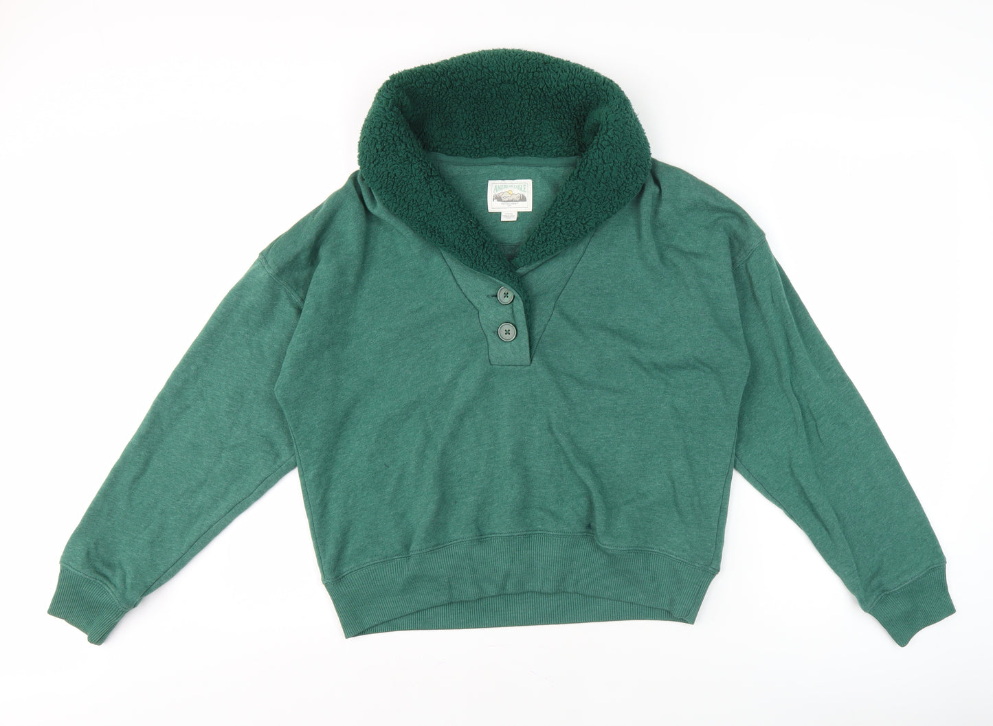 American Eagle Women's Green Henley Sweatshirt S