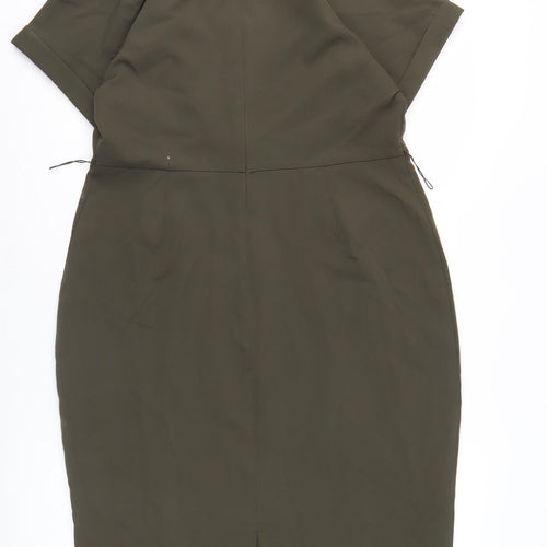 Oasis Women's Green V-Neck Sheath Dress, Size 14