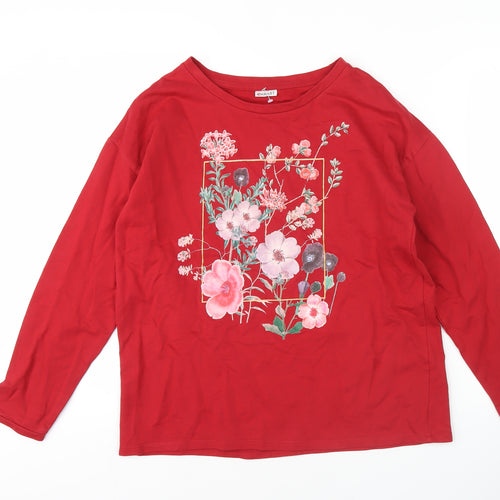 Damart Women's Red Floral T-Shirt, Size 14, Long Sleeve