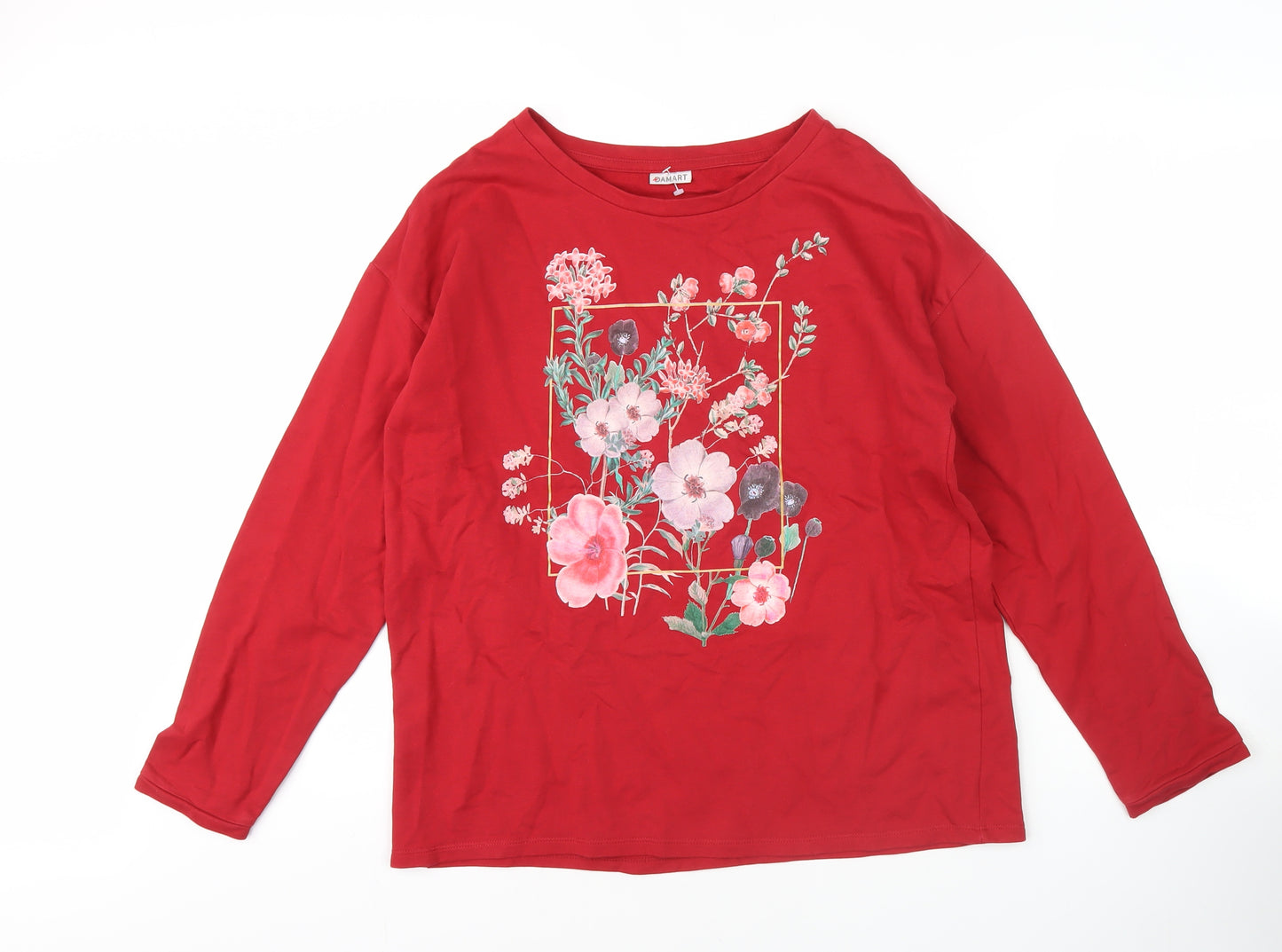 Damart Women's Red Floral T-Shirt, Size 14, Long Sleeve