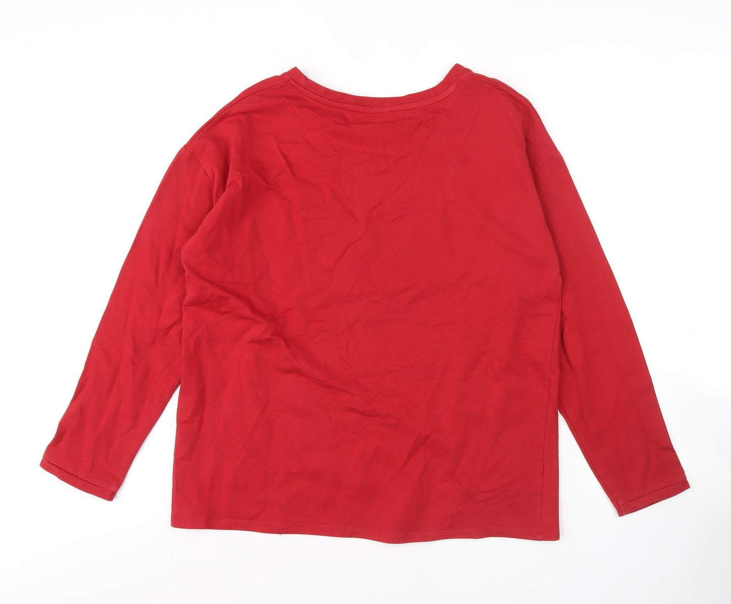 Damart Women's Red Floral T-Shirt, Size 14, Long Sleeve