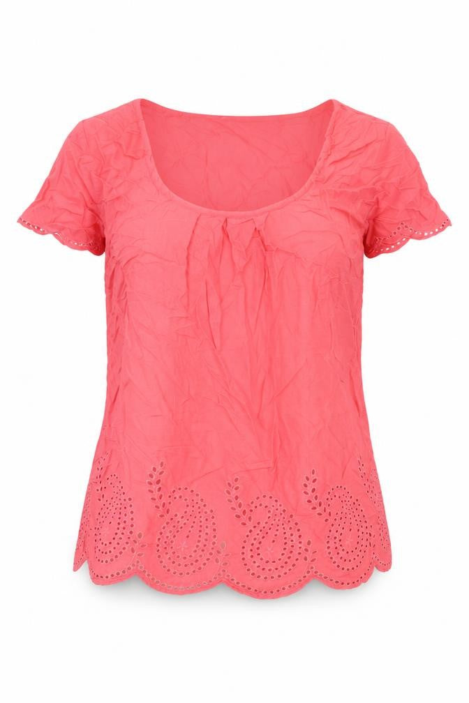 Front view of Monsoon Pink Crochet Accent Women's Blouse, size 8