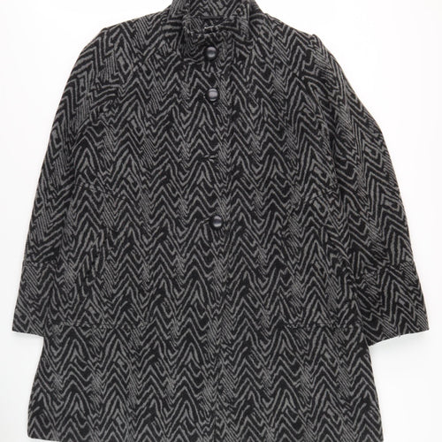 Roman Women's Black Geometric Buttoned Coat M