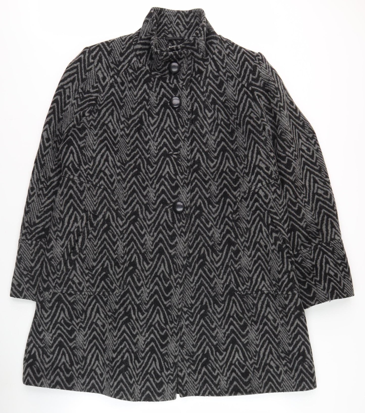 Roman Women's Black Geometric Buttoned Coat M
