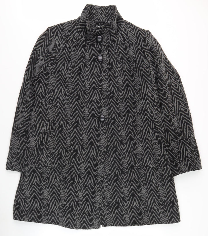 Roman Women's Black Geometric Buttoned Coat M