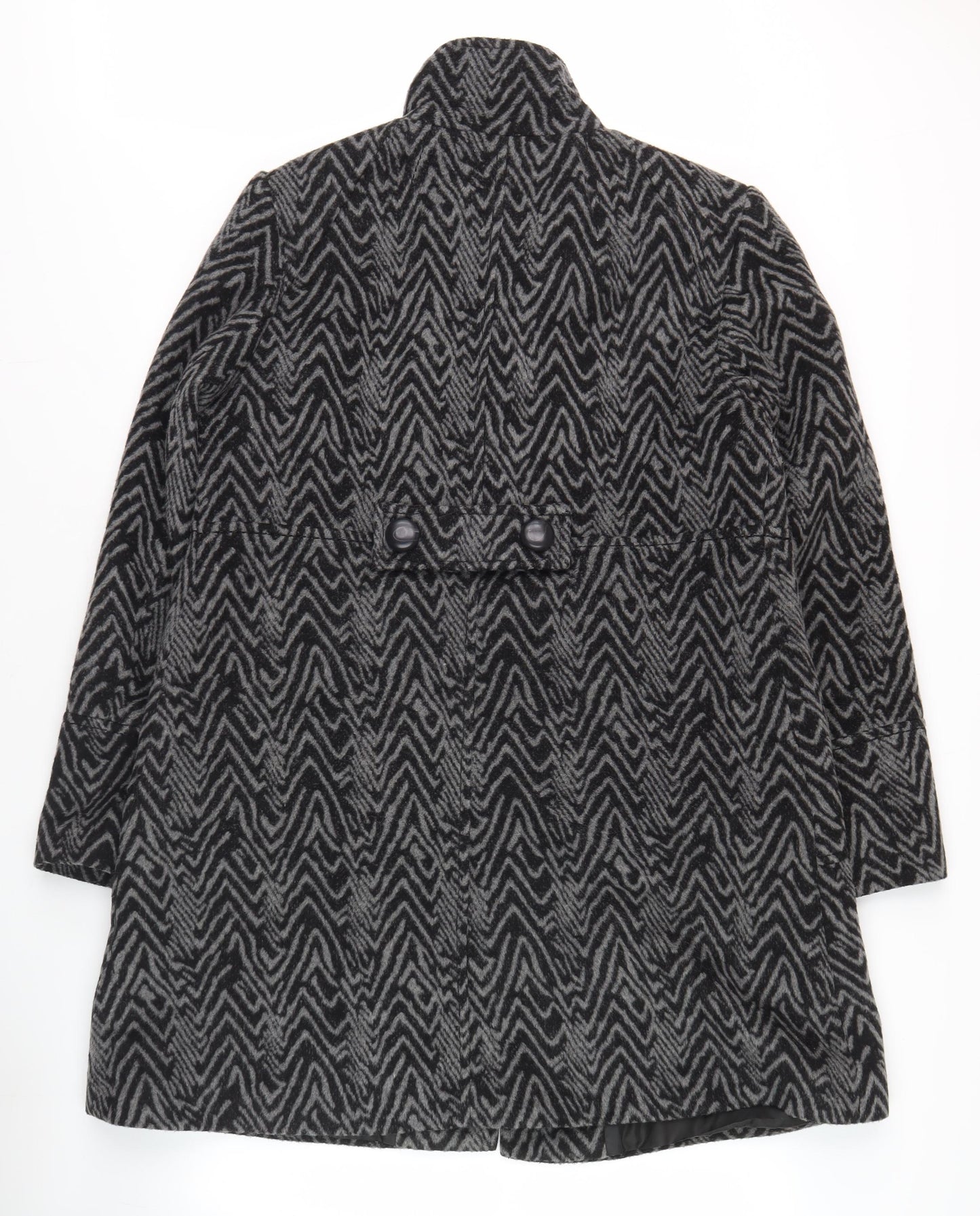 Roman Women's Black Geometric Buttoned Coat M