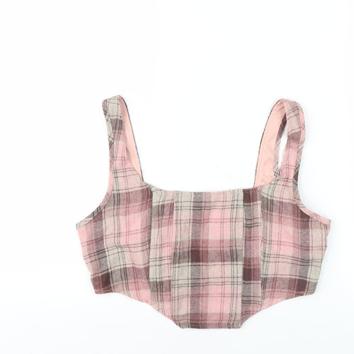 Missguided Women's Pink Plaid Cropped Tank - UK 14