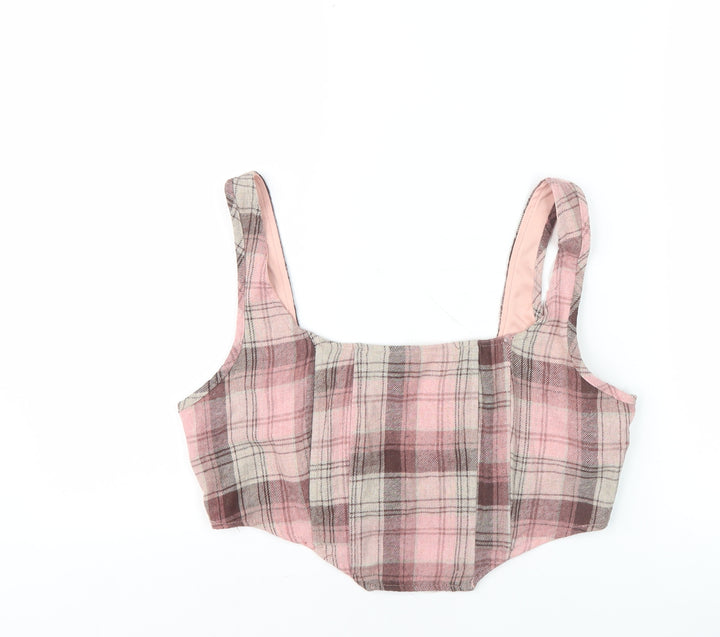 Missguided Women's Pink Plaid Cropped Tank - UK 14