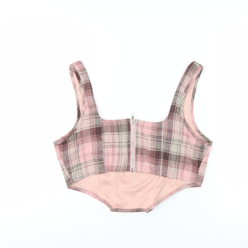 Missguided Women's Pink Plaid Cropped Tank - UK 14