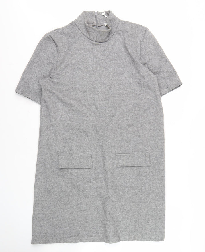 Zara Women's Grey High Neck Wool Dress XL