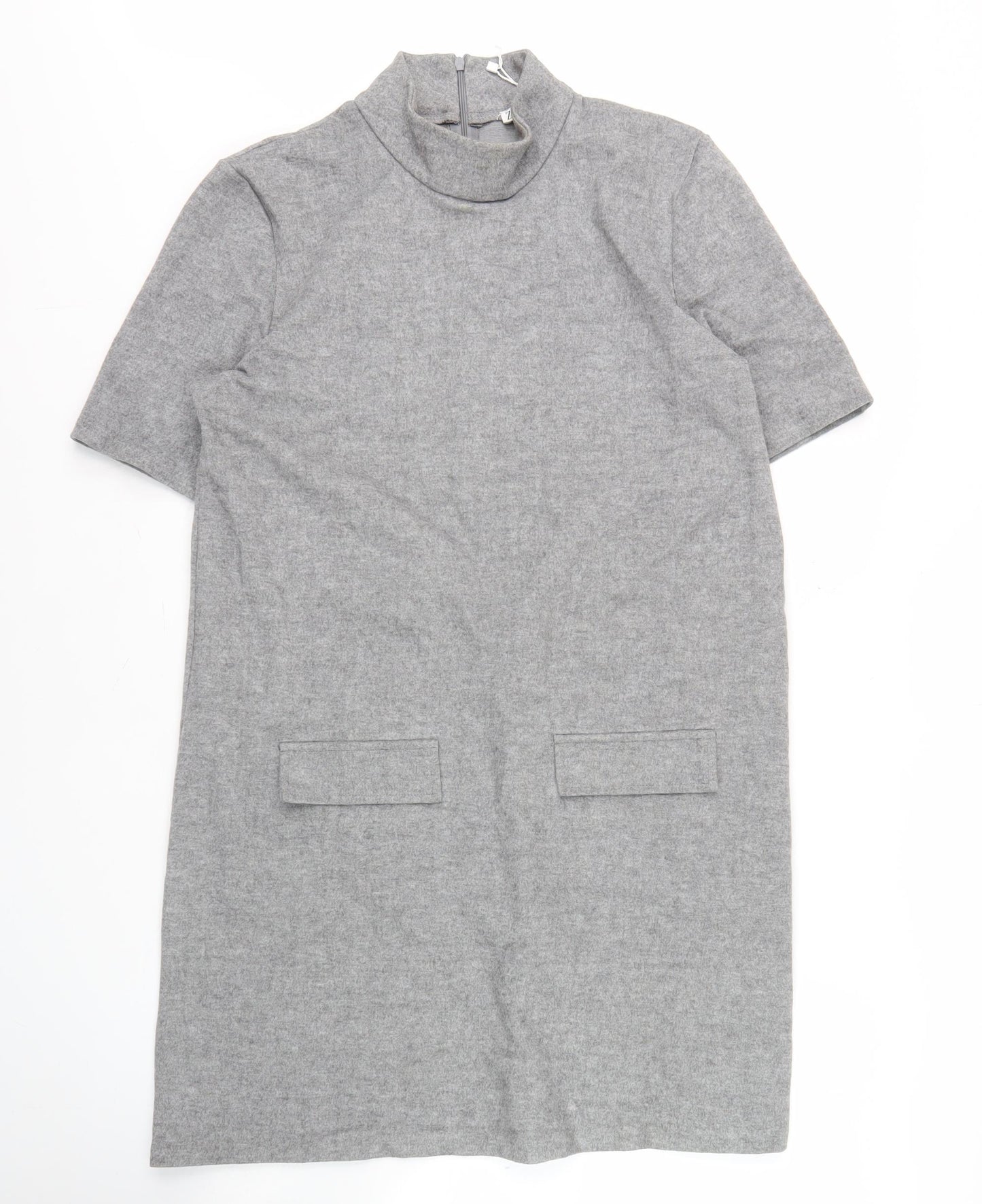Zara Women's Grey High Neck Wool Dress XL