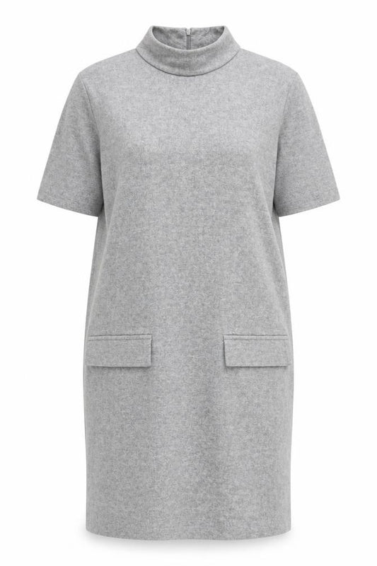 Front view of Zara Women's Grey High Neck Wool Dress XL
