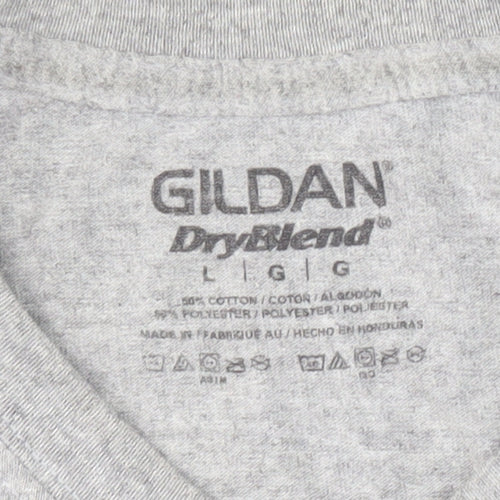 Gildan Men's Grey Sports Graphic Print T-Shirt L