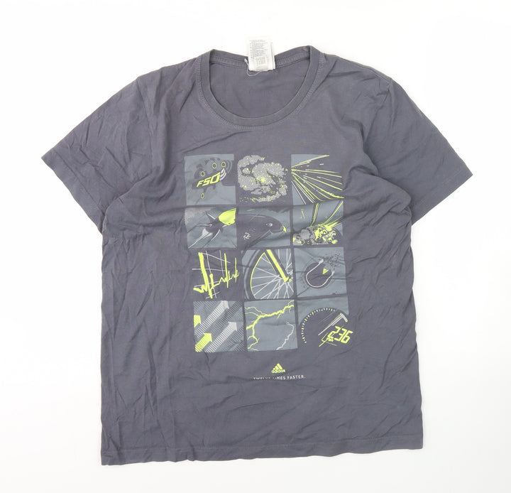 Adidas Men's Grey Graphic Print Short Sleeve T-Shirt