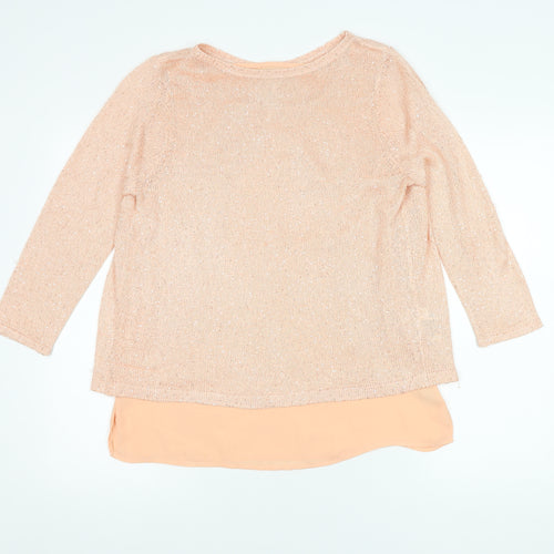 Monsoon Women's Peach Sequin 3/4 Sleeve Top Size 14