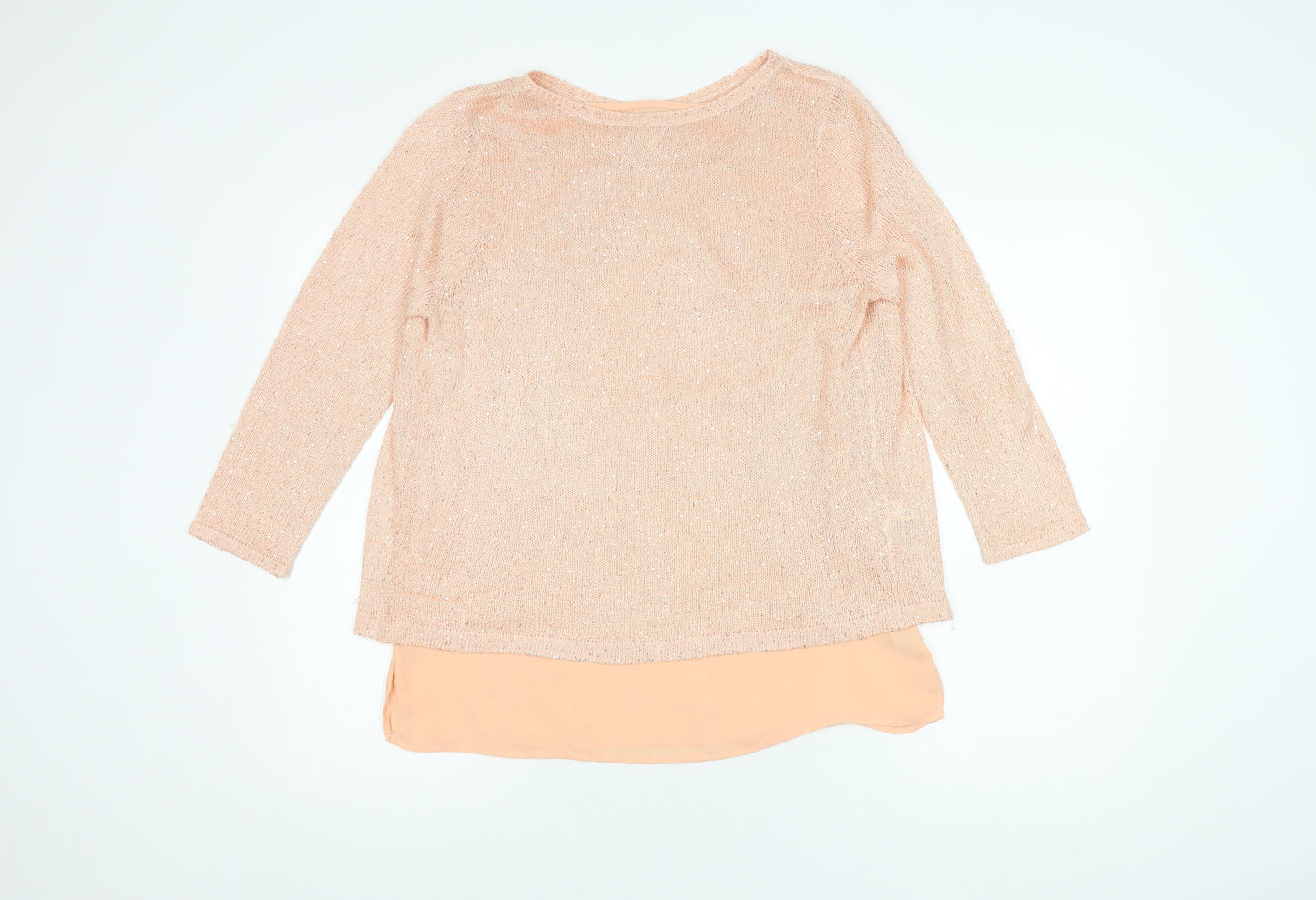Monsoon Women's Peach Sequin 3/4 Sleeve Top Size 14