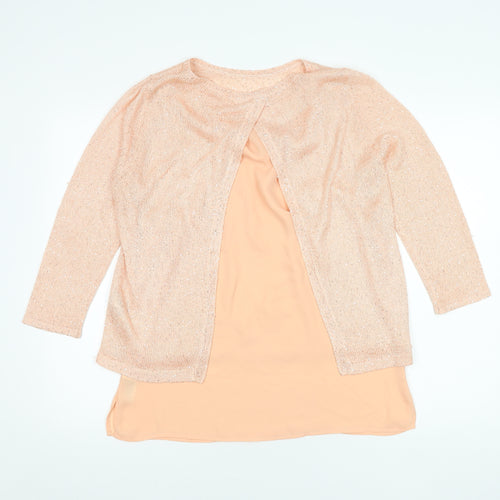 Monsoon Women's Peach Sequin 3/4 Sleeve Top Size 14
