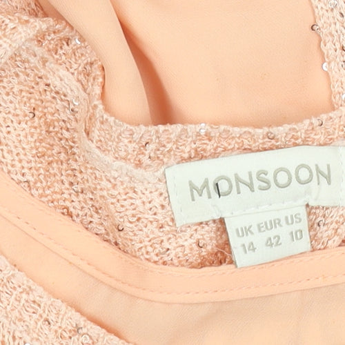 Monsoon Women's Peach Sequin 3/4 Sleeve Top Size 14