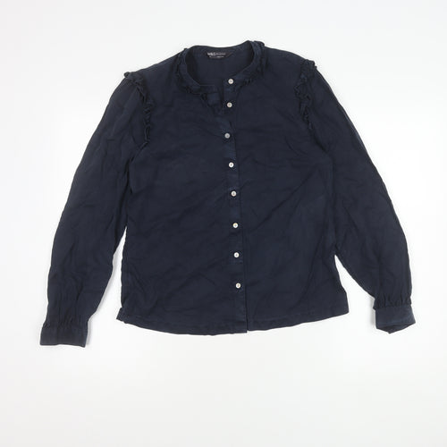 Marks and Spencer Women's Blue Button-Up Shirt Size 10