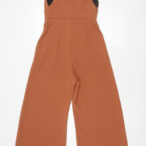 Zara Women Brown Jumpsuit XS Wide-Leg Sweetheart