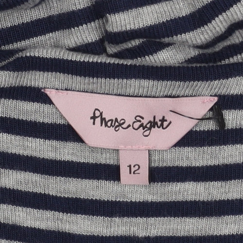 Phase Eight Blue Striped Top, Size 12, V-Neck, Women's