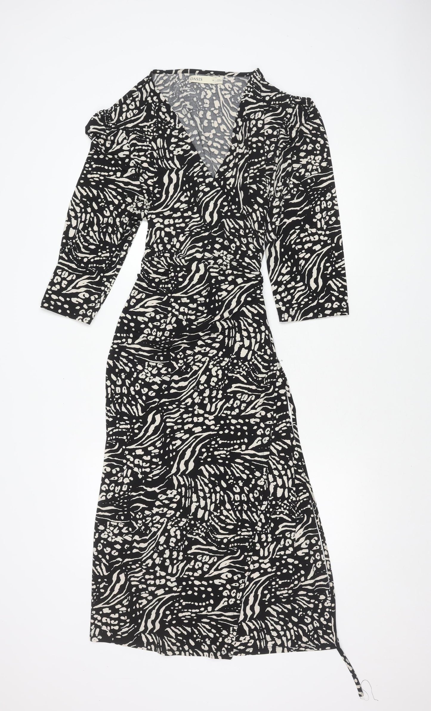 Oasis Women's Black XL Animal Print Dress